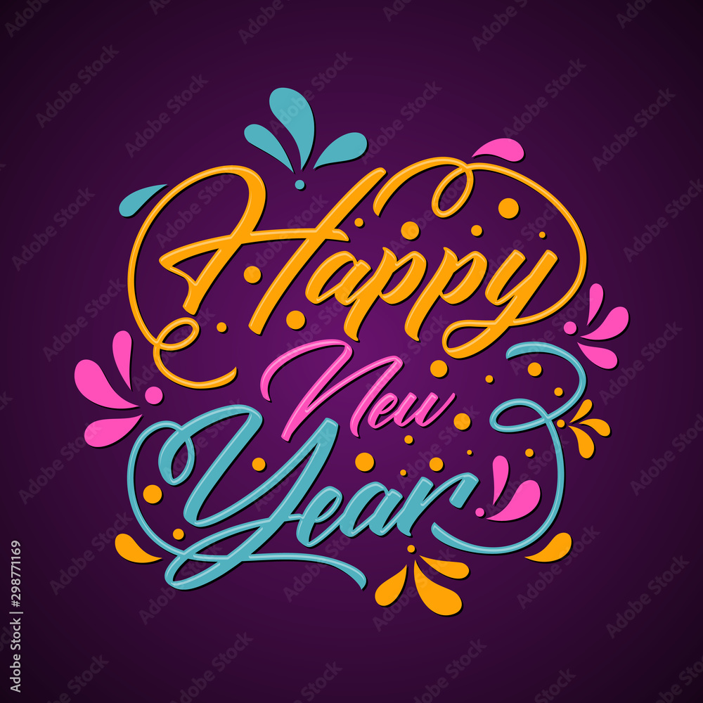 Colorful decoration letter Happy New Year greeting card or background