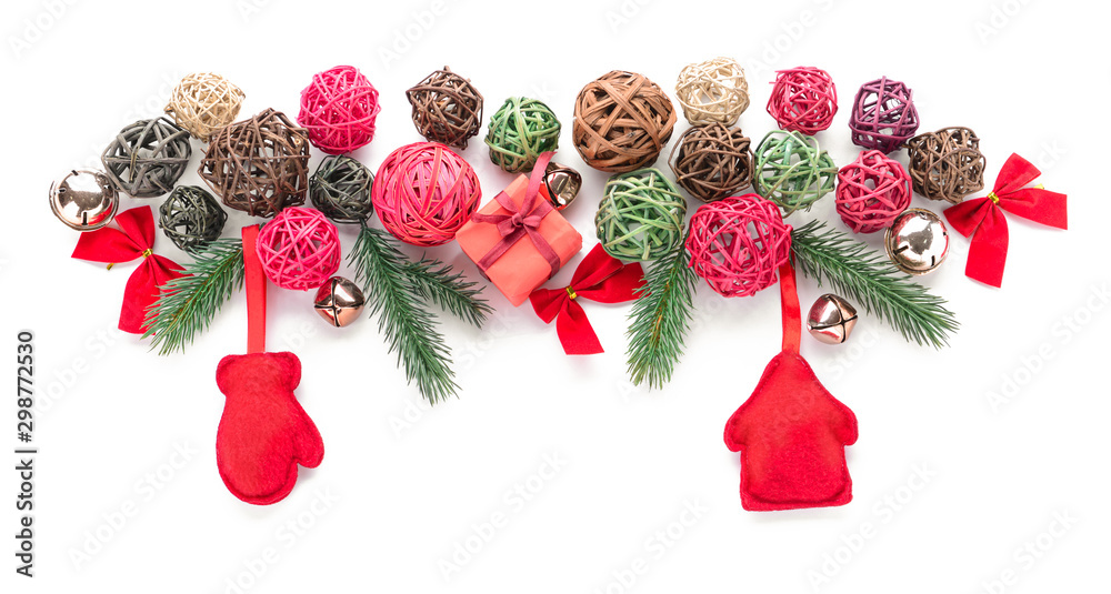 Beautiful Christmas composition with gift on white background