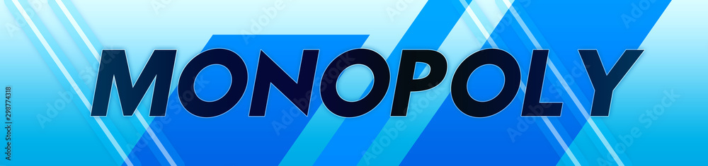 Monopoly - clear black text typography isolated on blue background Monopoly - clear black text typography isolated on blue background
