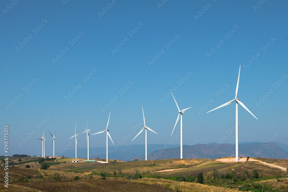 Windmills field for electric power production on mountain. Khao Petchaboon Thailand. Windmills field for electric power production on mountain. Khao Petchaboon Thailand.