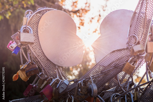Love In the rain the Vancouver Park Board's first love lock sculpture at Quarry Garden in Queen Elizabeth Park.Love lock of romantic partners show love in public art