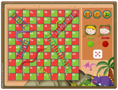 Snakes and ladders game with triceratops background