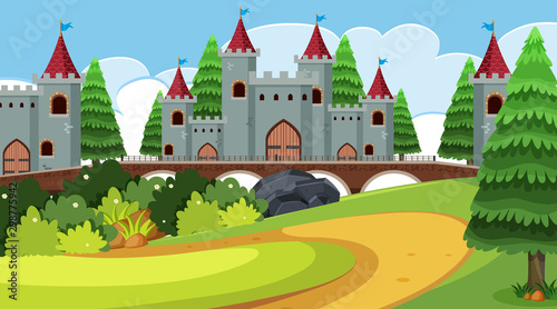 An outdoor scene with castle