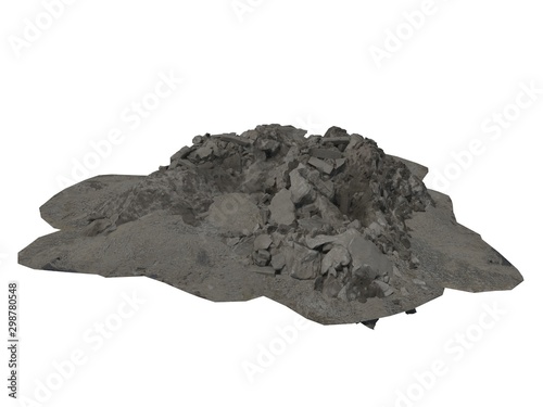 Heap of rubble and debris isolated on white 3d illustration © vik173
