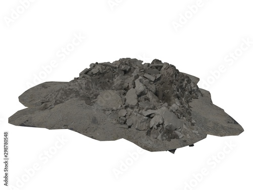 Heap of rubble and debris isolated on white 3d illustration