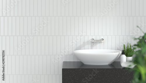 modern bathroom interior design sink toilet shower home 3D rendering for copy space background white tile bathroom