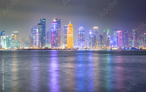 Doha Skyline at Night - Doha, Qatar © Nate Hovee