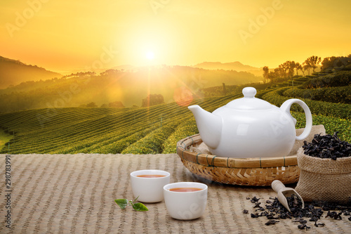 Warm cup of tea with teapot...