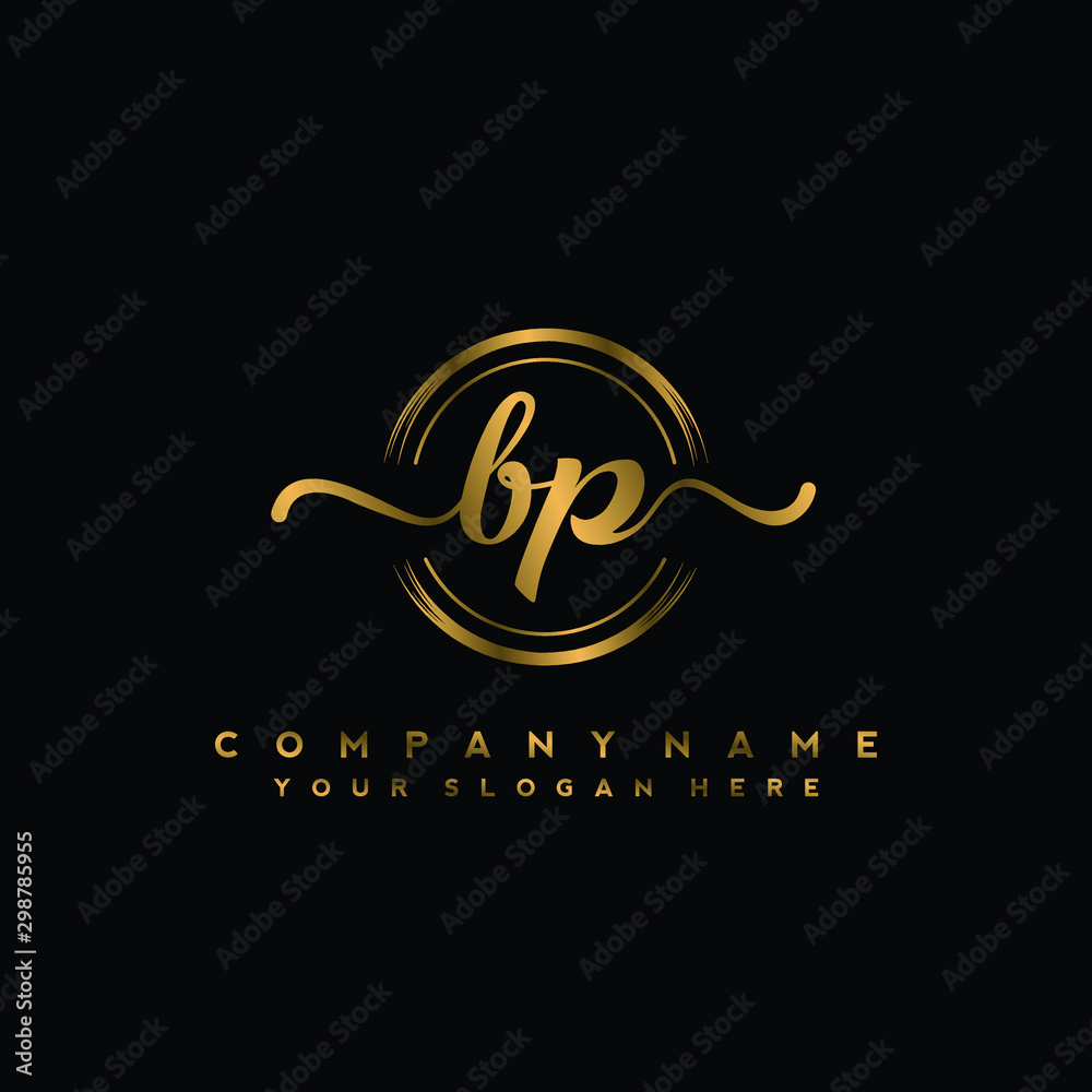 BP Initial handwriting logo design with golden brush circle. Logo for fashion,photography, wedding, beauty, business BP Initial handwriting logo design with golden brush circle. Logo for fashion,photography, wedding, beauty, business