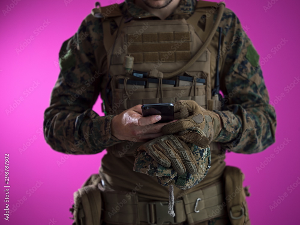 soldier using smartphone