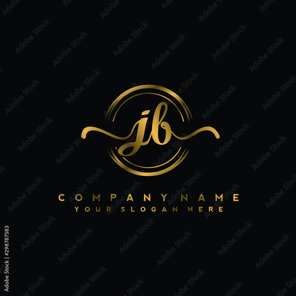 JB Initial handwriting logo design with golden brush circle. Logo for fashion,photography, wedding, beauty, business JB Initial handwriting logo design with golden brush circle. Logo for fashion,photography, wedding, beauty, business