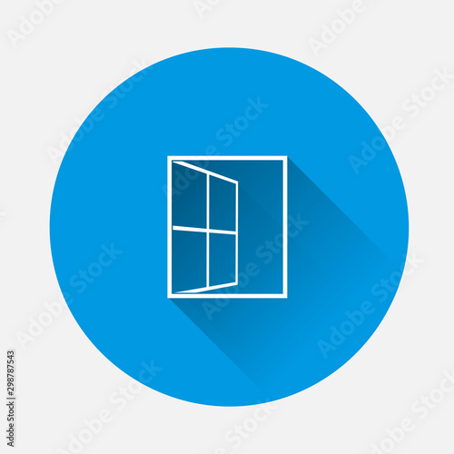 Vector open window icon. Window wide open on blue background. Flat image with long shadow.