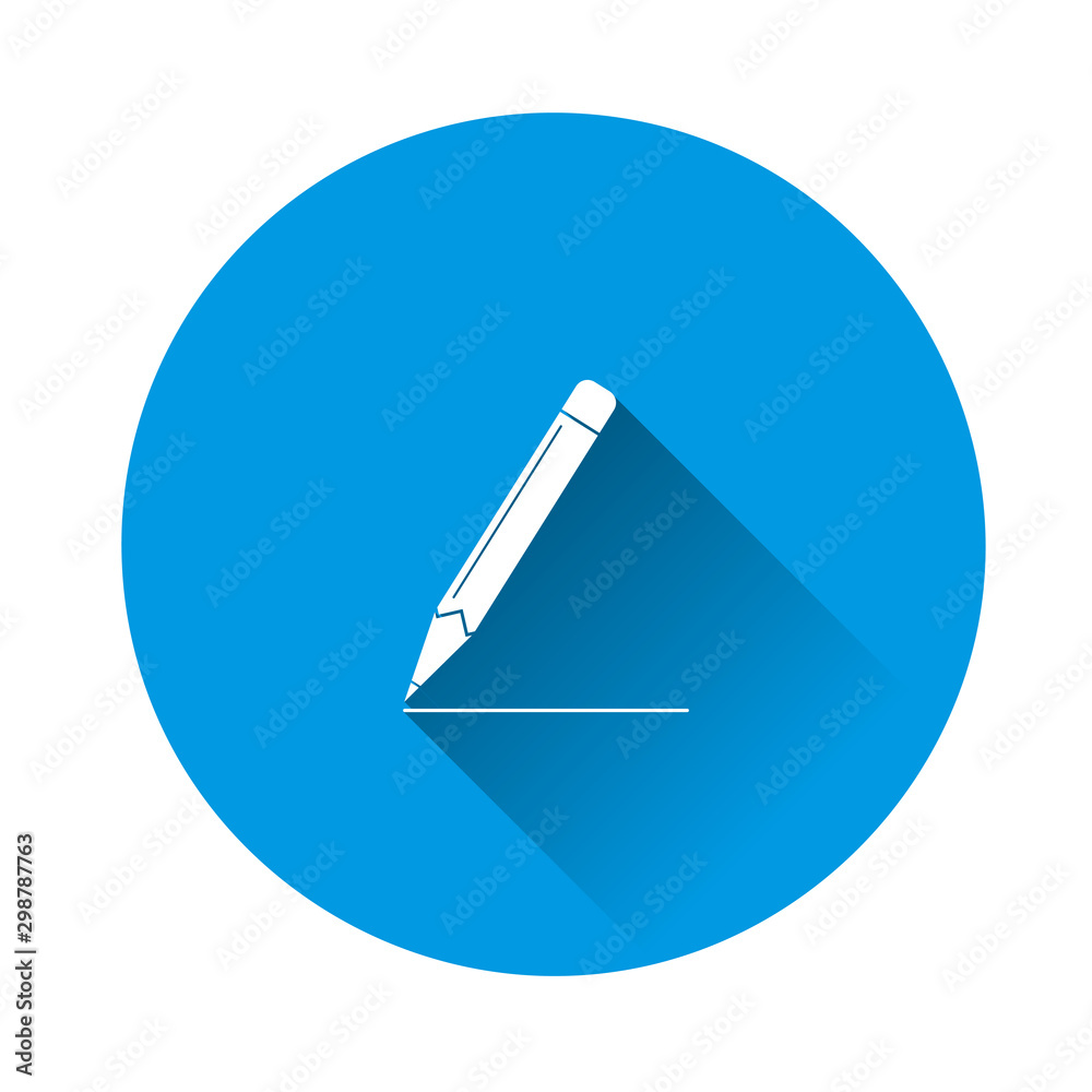 Pencil vector icon on blue background. Flat image with long shadow. Pencil vector icon on blue background. Flat image with long shadow.