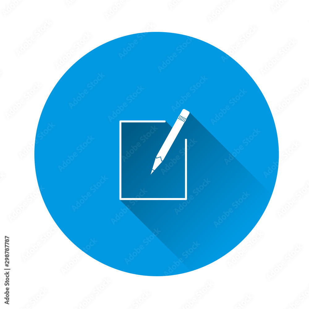 Edit vector icon on on blue background. Document pencil edit. Flat image with long shadow. Edit vector icon on on blue background. Document pencil edit. Flat image with long shadow.