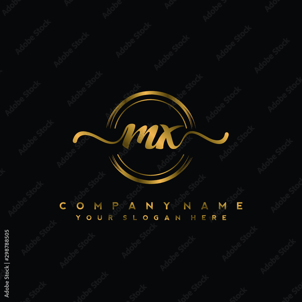 MX Initial handwriting logo design with golden brush circle. Logo for fashion,photography, wedding, beauty, business MX Initial handwriting logo design with golden brush circle. Logo for fashion,photography, wedding, beauty, business