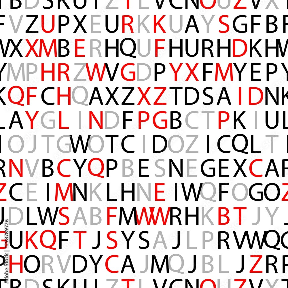 Red, gray and black letters. Letters of the alphabet in random order on white