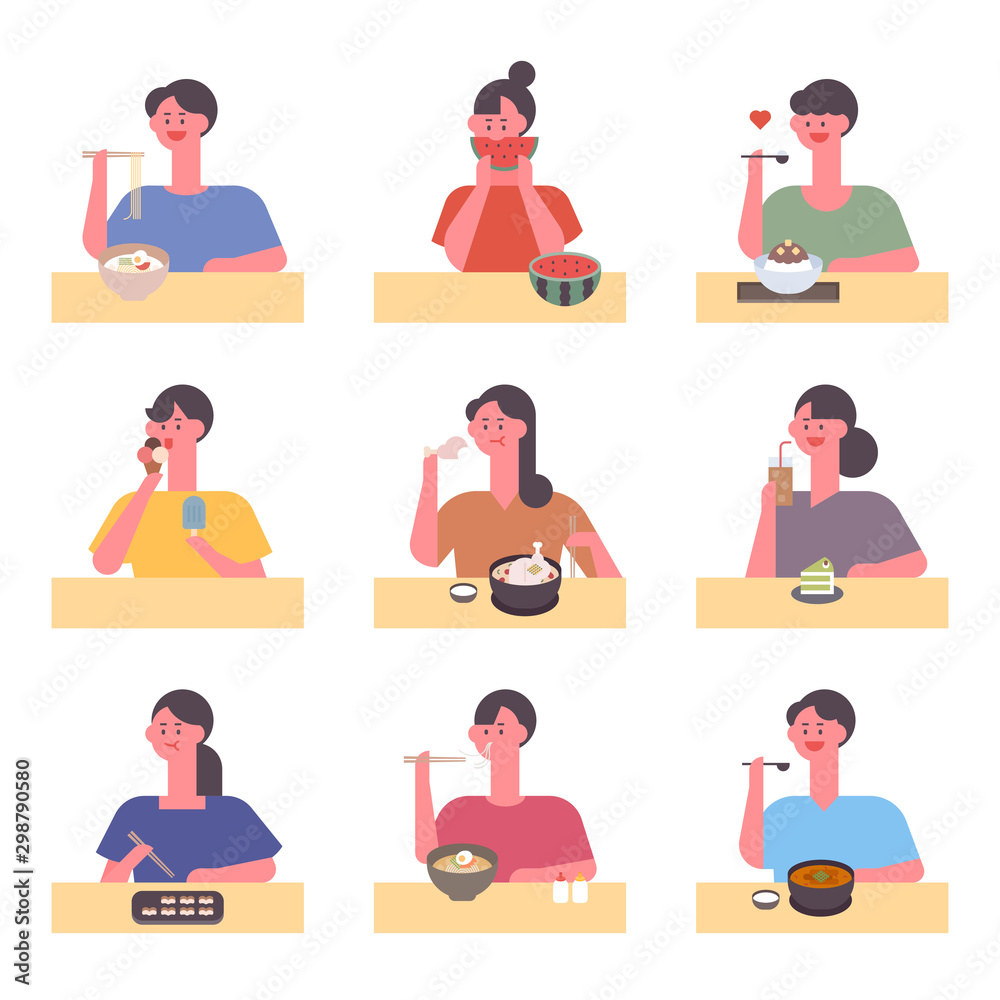 People sitting at the table and eating various foods. People sitting at the table and eating various foods.