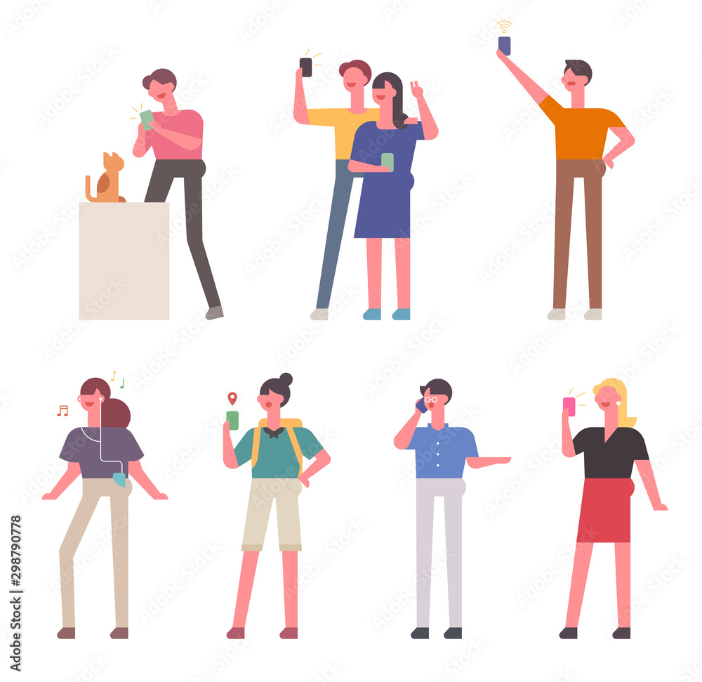 People character set using mobile phone in simple straight style. People character set using mobile phone in simple straight style.