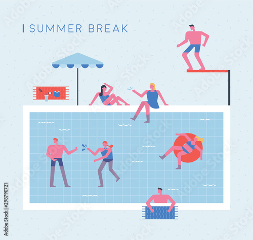 Summer Vacation. People swimming in the pool.