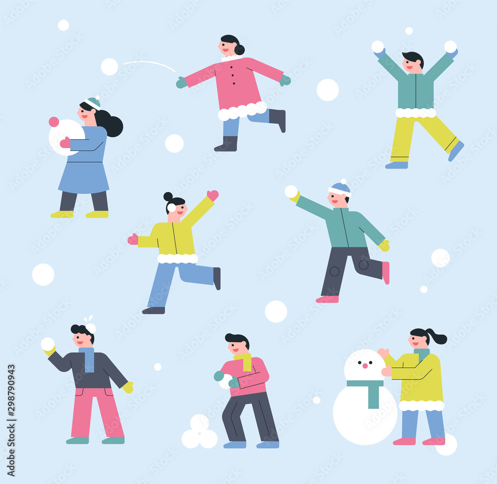 Children play with snow on a snowy day. Children play with snow on a snowy day.