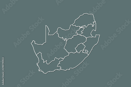 South Africa vector map with border lines of provinces using gray color on dark background illustration