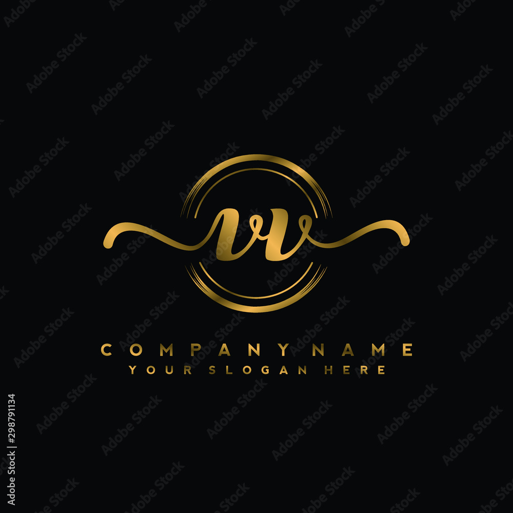 VV Initial handwriting logo design with golden brush circle. Logo for fashion,photography, wedding, beauty, business VV Initial handwriting logo design with golden brush circle. Logo for fashion,photography, wedding, beauty, business