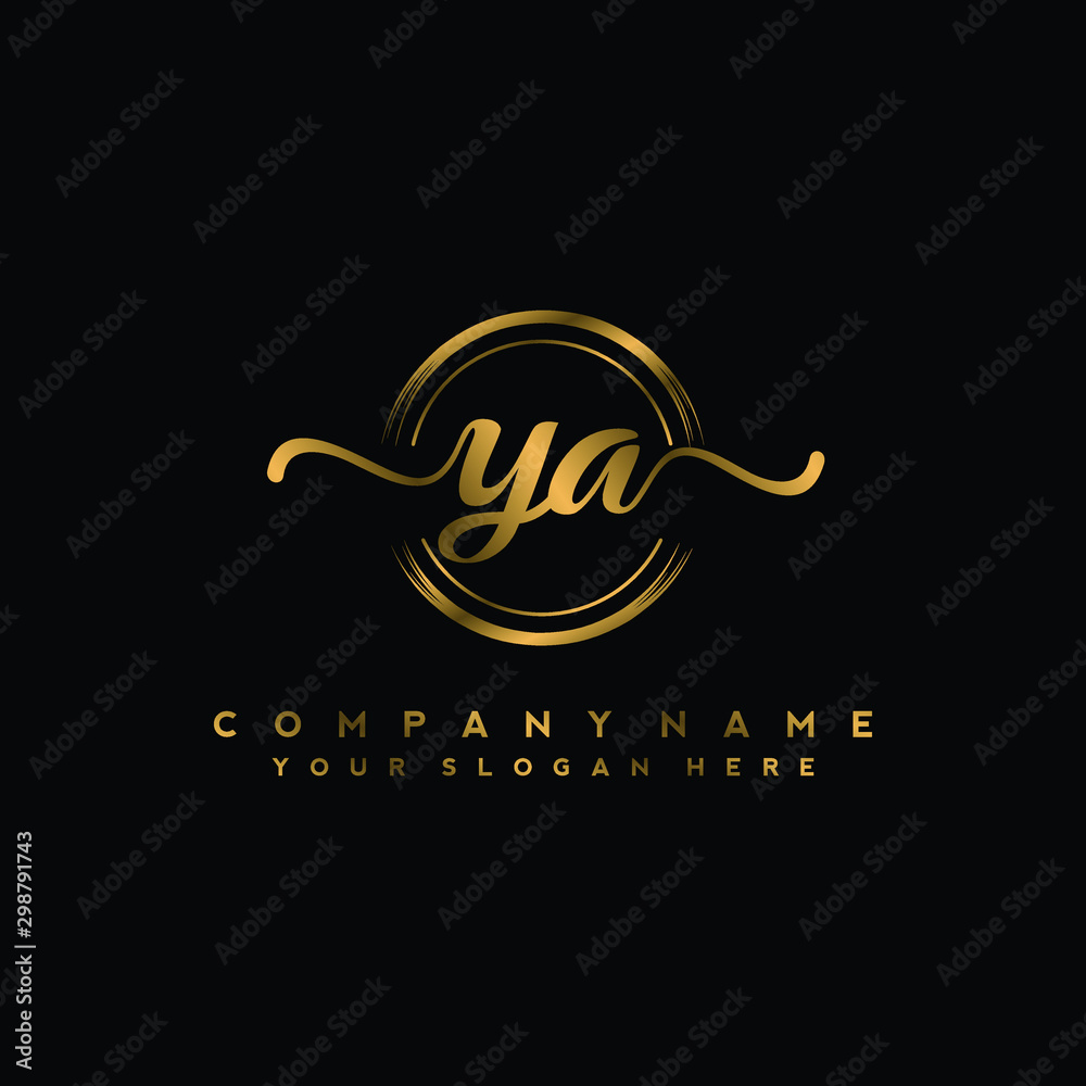 YA Initial handwriting logo design with golden brush circle. Logo for fashion,photography, wedding, beauty, business YA Initial handwriting logo design with golden brush circle. Logo for fashion,photography, wedding, beauty, business