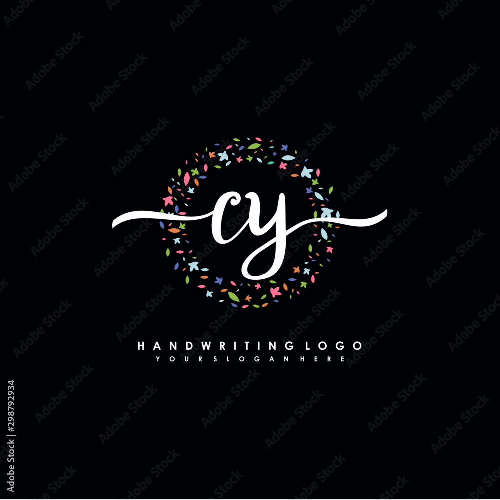 CY initials handwritten logo with flower templates surround the letters. initial wedding template vector CY initials handwritten logo with flower templates surround the letters. initial wedding template vector