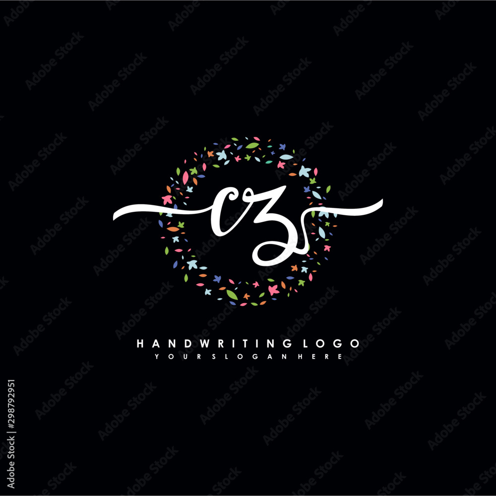 CZ initials handwritten logo with flower templates surround the letters. initial wedding template vector CZ initials handwritten logo with flower templates surround the letters. initial wedding template vector
