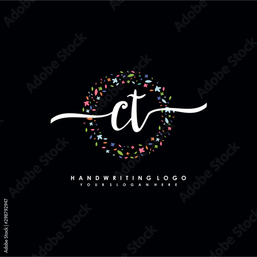 CT initials handwritten logo with flower templates surround the letters. initial wedding template vector