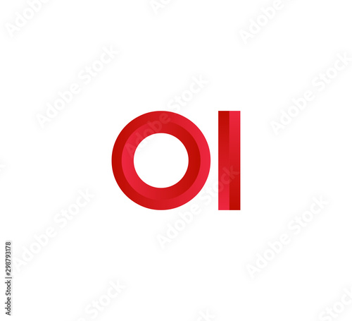 Initial two letter red 3D logo vector OI