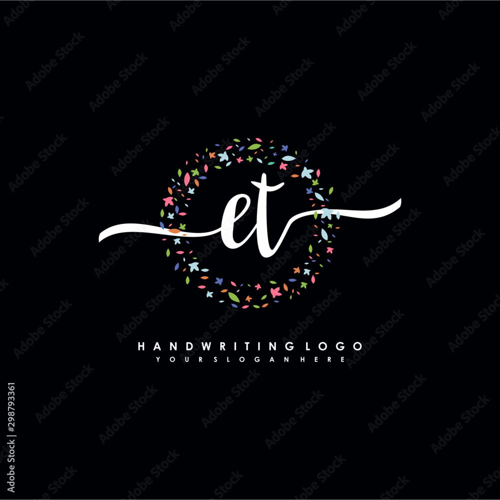 ET initials handwritten logo with flower templates surround the letters. initial wedding template vector ET initials handwritten logo with flower templates surround the letters. initial wedding template vector