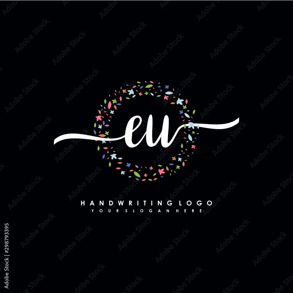 EU initials handwritten logo with flower templates surround the letters. initial wedding template vector