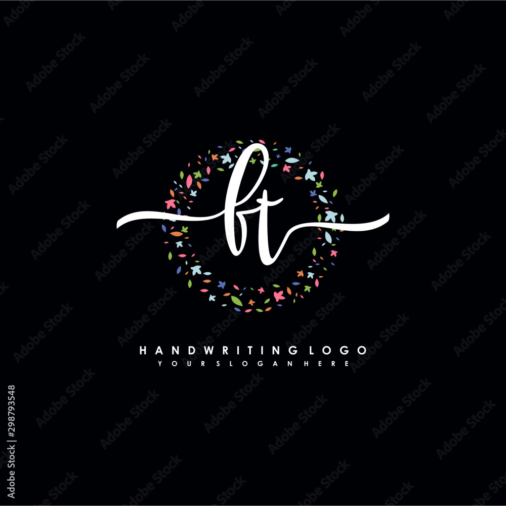 FT initials handwritten logo with flower templates surround the letters. initial wedding template vector FT initials handwritten logo with flower templates surround the letters. initial wedding template vector