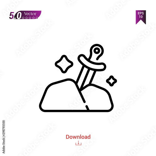 Outline Black excalibur icon. excalibur icon vector isolated on white background. Graphic design, mobile application, logo, user interface. EPS 10 format vector