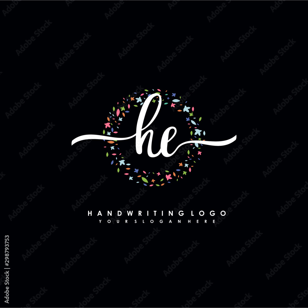 HE initials handwritten logo with flower templates surround the letters. initial wedding template vector HE initials handwritten logo with flower templates surround the letters. initial wedding template vector