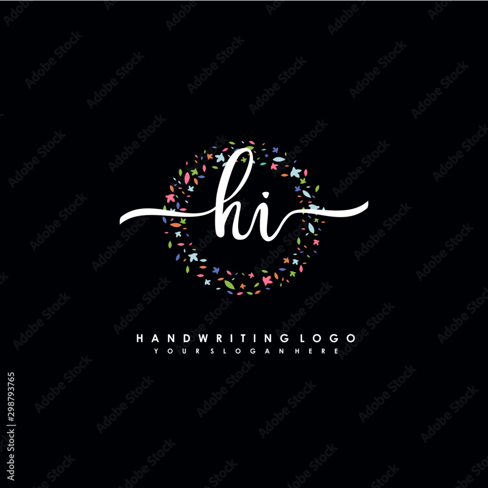 HI initials handwritten logo with flower templates surround the letters. initial wedding template vector HI initials handwritten logo with flower templates surround the letters. initial wedding template vector