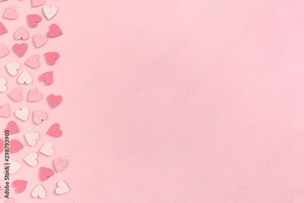 Border frame made of pink pastel hearts