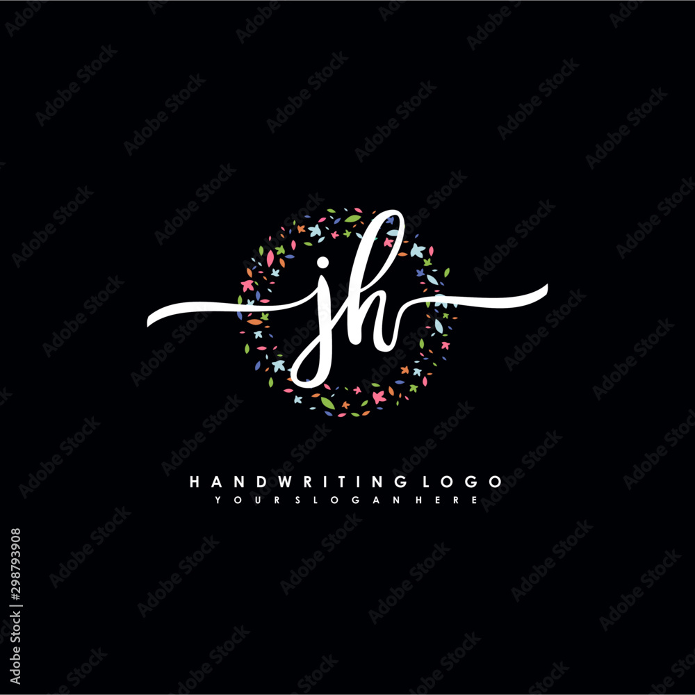 JH initials handwritten logo with flower templates surround the letters. initial wedding template vector