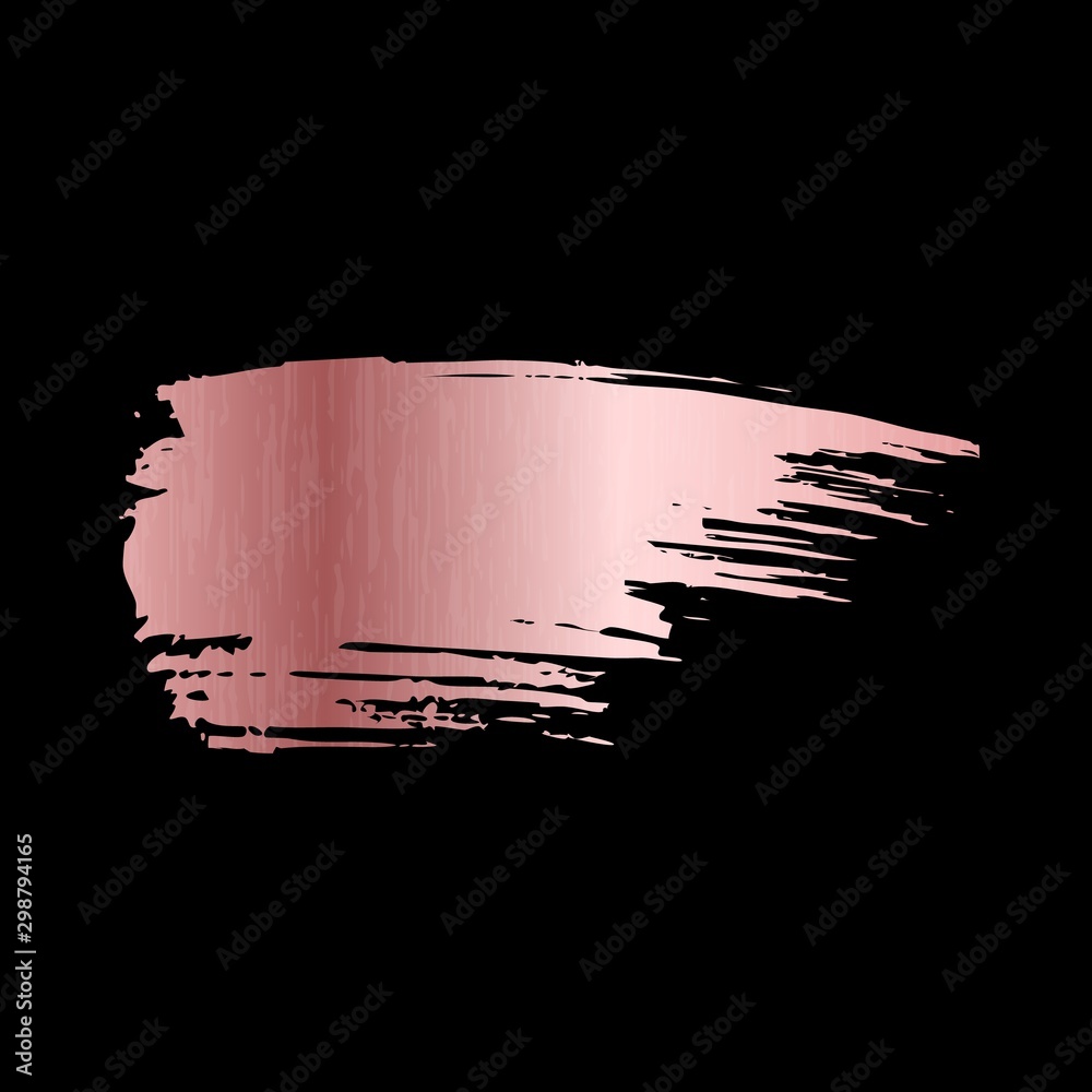 Pink grunge foil. Metallic texture foil rose brush paint sticker isolated on black background vector image
