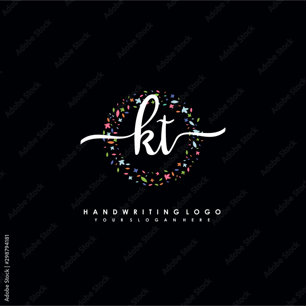 KT initials handwritten logo with flower templates surround the letters. initial wedding template vector KT initials handwritten logo with flower templates surround the letters. initial wedding template vector
