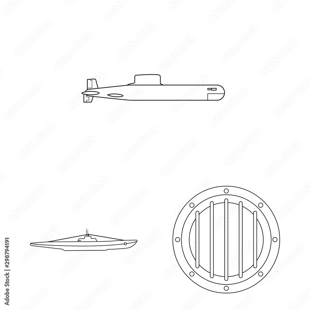 Isolated object of boat and navy symbol. Collection of boat and deep vector icon for stock.