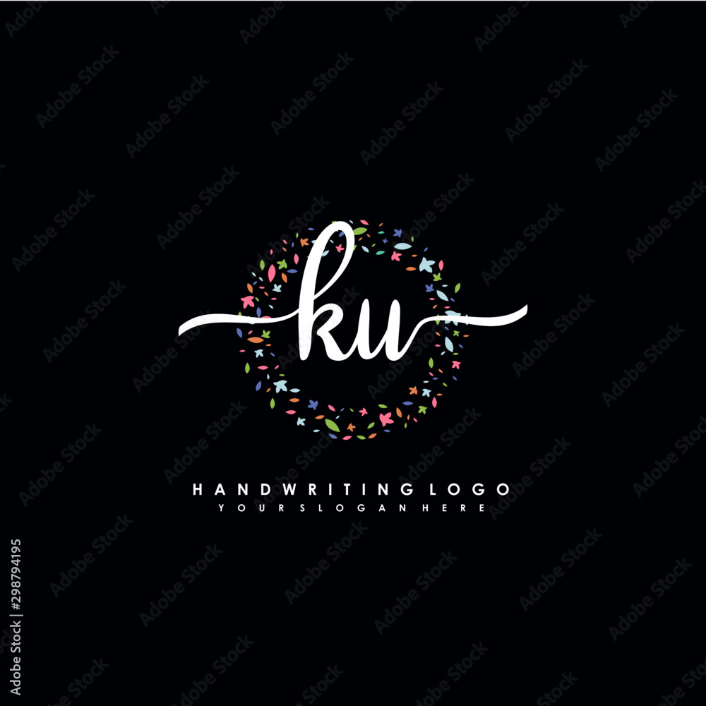 KU initials handwritten logo with flower templates surround the letters. initial wedding template vector KU initials handwritten logo with flower templates surround the letters. initial wedding template vector