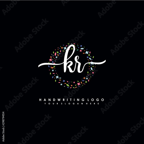KR initials handwritten logo with flower templates surround the letters. initial wedding template vector