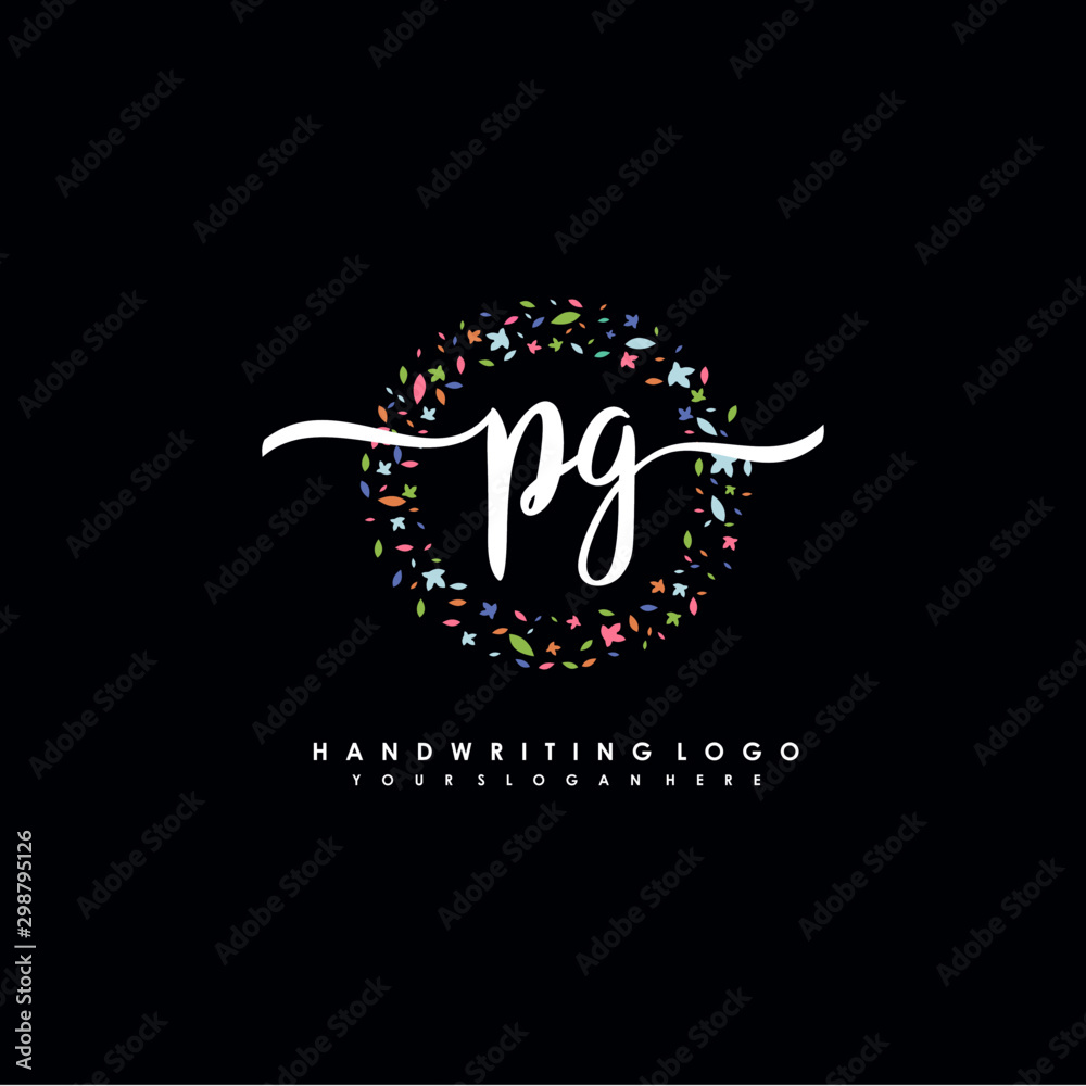 PG initials handwritten logo with flower templates surround the letters. initial wedding template vector