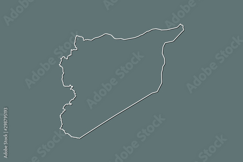 Syria vector map with single border line boundary using white color on dark background illustration