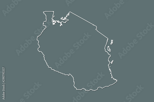Tanzania vector map with single border line boundary using white color on dark background illustration
