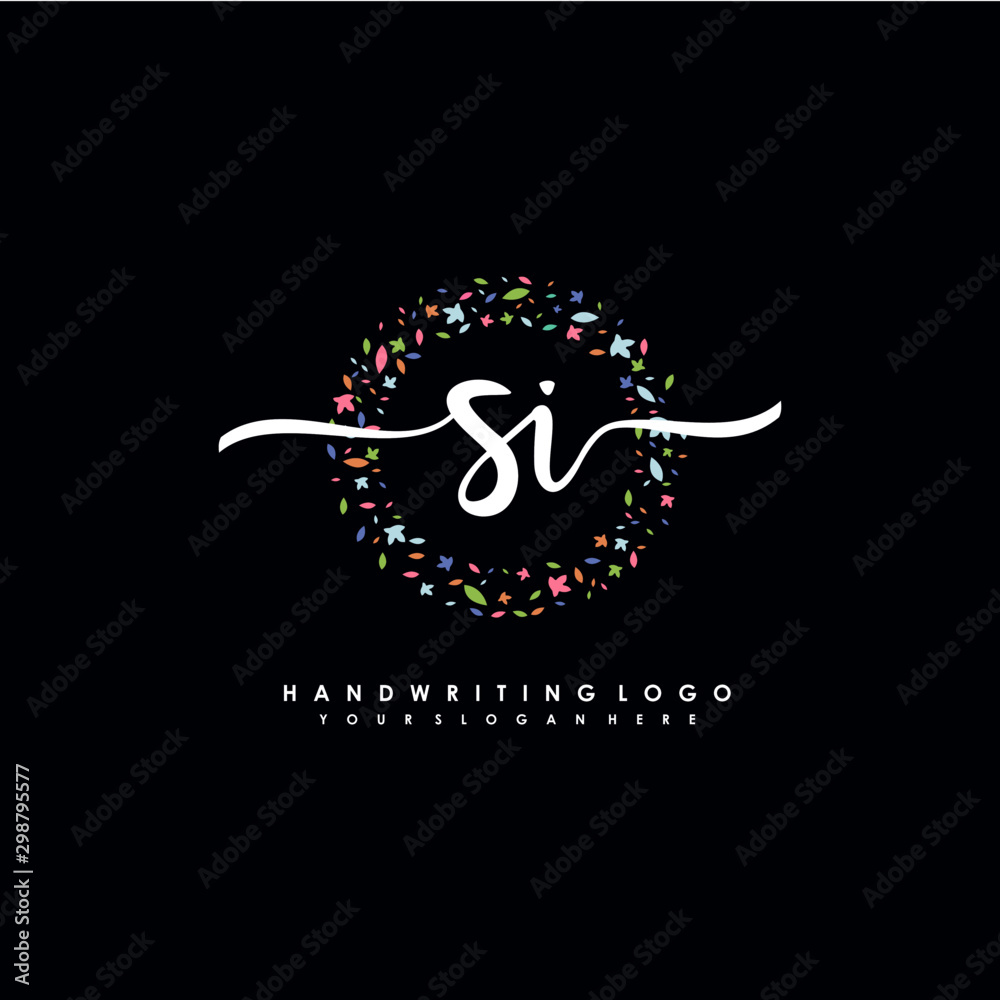 SI initials handwritten logo with flower templates surround the letters. initial wedding template vector SI initials handwritten logo with flower templates surround the letters. initial wedding template vector
