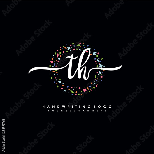 TH initials handwritten logo with flower templates surround the letters. initial wedding template vector