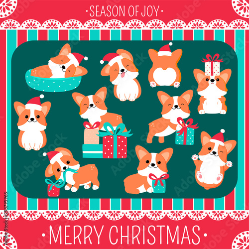 Christmas set with cute corgi